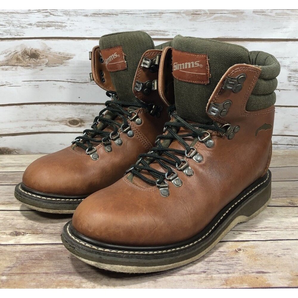 Simms Freestone Wading Fishing Boots Mens Size 8 Leather Felt Bottom Lace Up
